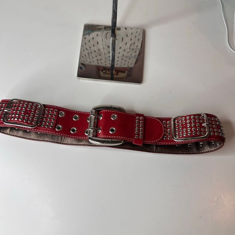 Kathy chunky red beaded studded wide belt